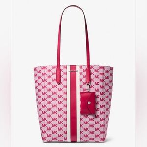 NWT Michael Kors Vincent Large Logo Jacquard Tote Bag with Card Case